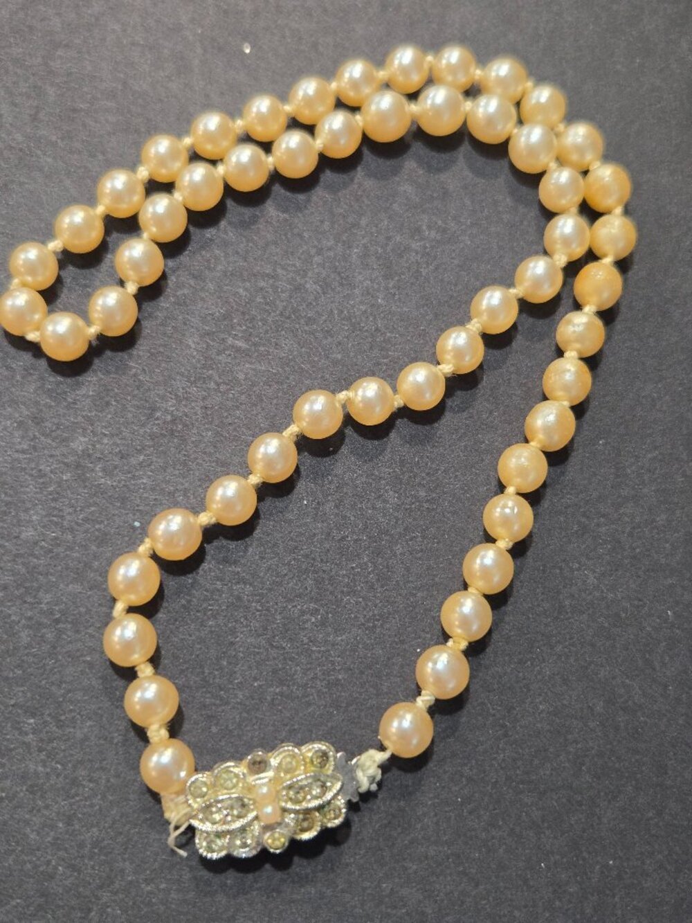 Vintage Pearl Necklace with Rhinestone Clasp